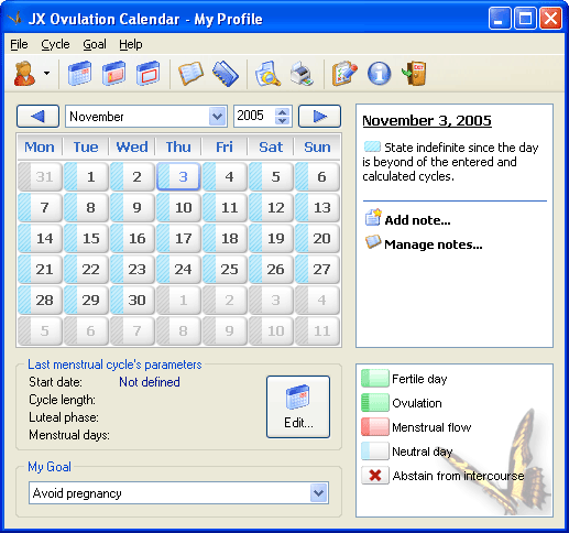 Screenshot - Main form - JX Ovulation Calendar - Best Ovulation Calculator - Best Fertility Calendar